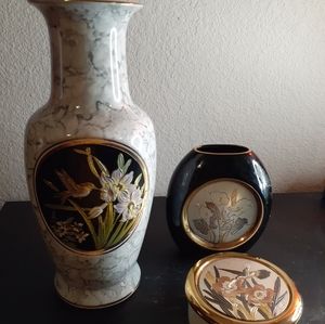 EXQUISITE VTG Japanese Chokin Art Ceramic Set of 3.